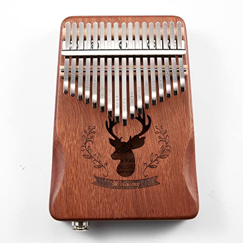 17 Keys Professional Electric Beginners Kalimba Thumb Piano, Contained 6.35mm Aux Cable Connection with Speaker EQ Pick up and the tool set for tuning