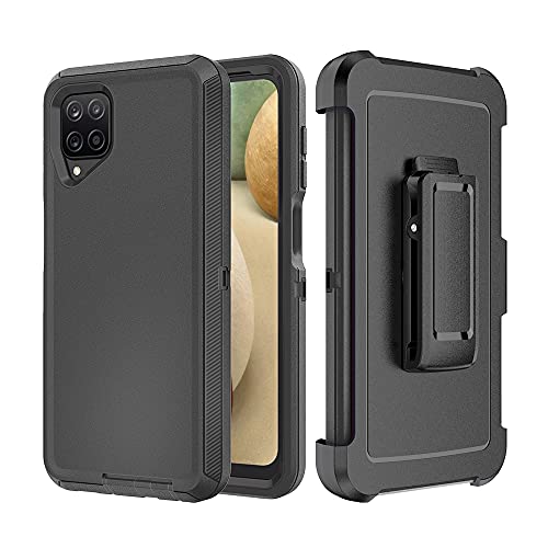 Szfirstey Case with Belt-Clip Holster Kickstand for Galaxy A12 Drop Protection Full Body Rugged Shock Proof 3-Layer Military Protective Tough Durable Phone Cover Heavy Duty for Samsung A12 (Black)