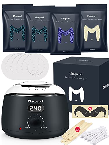 Maxpearl Digital Waxing Kit – Women Men Hard Wax Warmer Kit for Hair Removal – Sensitive Skin, Eyebrows, Face, Underarms, Brazilian, Bikini, Legs