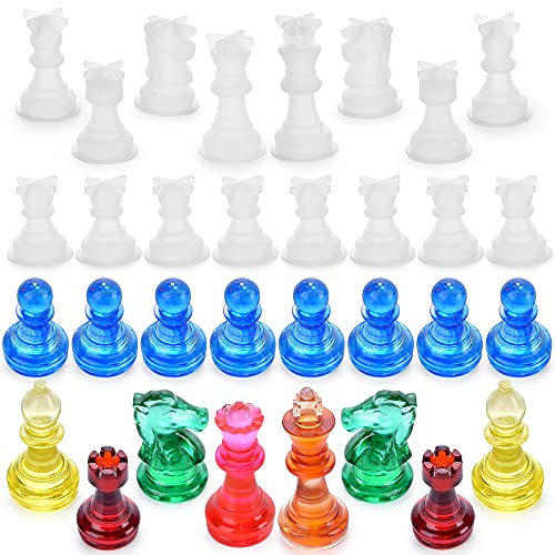 ZYTIN Chess Mold for Resin,16 Pieces 3D Silicone Chess Resin Mold,Chess Crystal Epoxy Casting Molds for DIY Crafts Making, Christmas Gift, Family Party and Outdoor Games