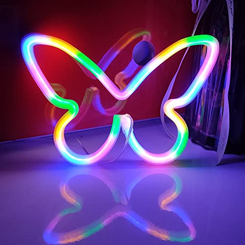 JYWJ Butterfly Neon Signs,USB or 3-AA Battery Powered Neon Light,LED Lights Table Decoration,Girls Bedroom Wall Décor,Kids Birthday Gift,Wedding Party Supplies Business Gifts Neon Signs (Color)