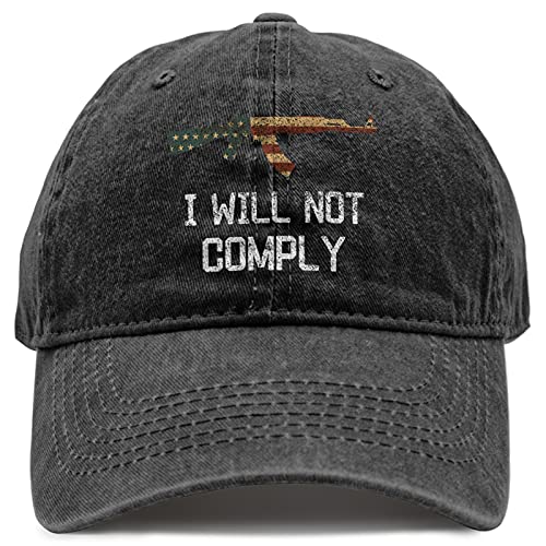 DiYYOUPIN Unisex Pure Cotton Soft Top Adjustable Baseball Cap Classic Washed I Will Not Comply Sun Hat Black