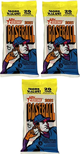 3 PACKS: 2021 Topps Heritage MLB Baseball VALUE pack (20 cards/pk)