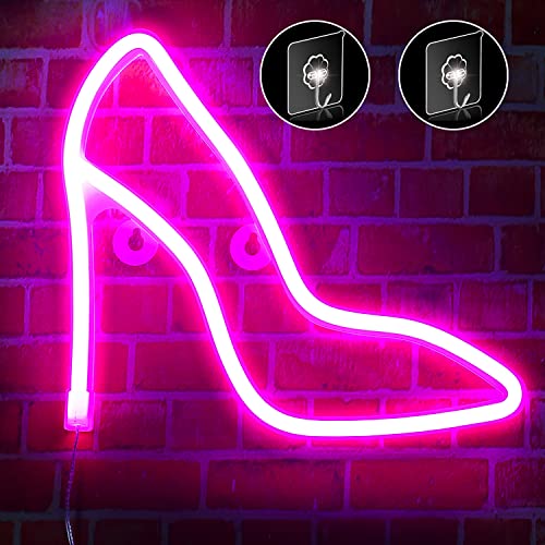 Neon Sign High Heels Neon Lights LED Signs, Battery or USB Powered Light Up Neon Signs for Wall Decor for Bedroom, Kids Room, Living Room, Bar, Party, Christmas, Wedding (Pink)