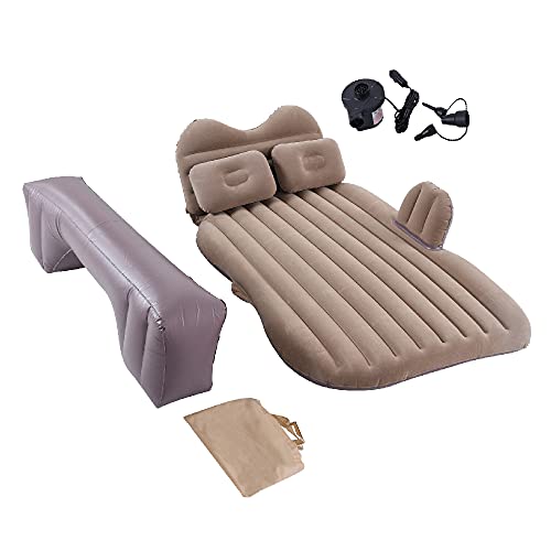 Inflatable Car Mattress, Car Bed for Back Seat, Car Air Mattress with Auto Air Pump, Portable Camping Mattress, Sleeping Pad(Brown)