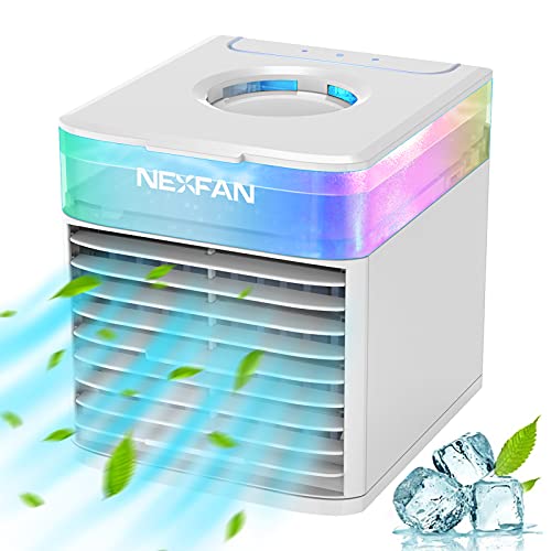 Portable Air Conditioner Fan, Mini Personal Air Cooler Fan with 3 Speed Mode, and USB Input & 7 Colors Night Light, Small Humidifier Air Cooler Desk Table Fan for Home, Office and Room