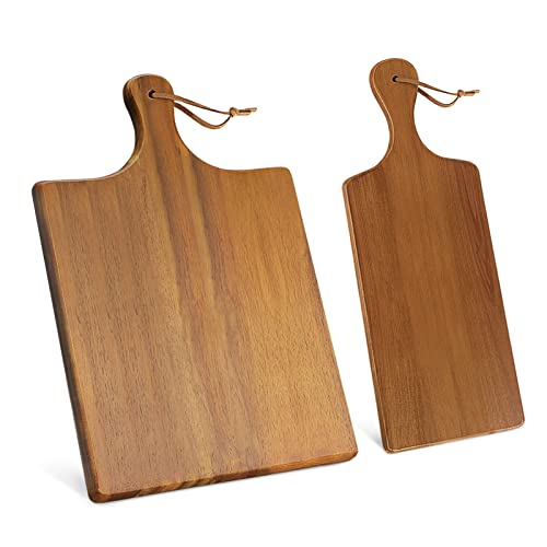 AIDEA Wood Cutting Board with Handle, Cheese Board Chartuterie Board，for Cutting and Serving 17″X11″bundle with 17″X6″(2 Pack)