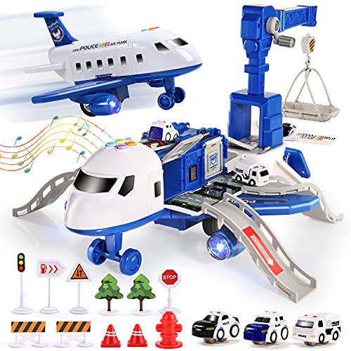 CUTE STONE Transport Cargo Airplane Toy with Music and Light, Toy Airplane Car Toy Play Set with Vehicle Car Toy, Contruction Toy Accessories, for 3+ Years Old Boys & Girls