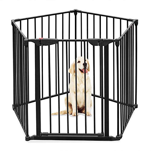 Bonnlo 121 Inch Extendable Dog Gate for Wide Doorways, Fireplace Gate Hearth Gate Indoor Extra Wide Gate, Wall Mounted Black