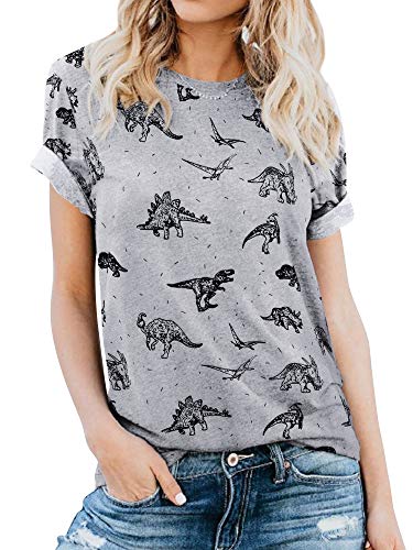 Women Dinosaur Funny Shirt Crewneck Casual Loose Cute Tops Long Sleeve Hoodie Pullover Sweatshirt