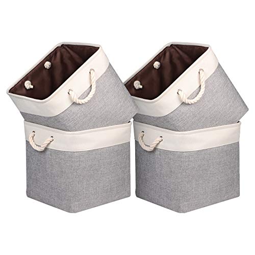 Univivi Foldable Storage Basket Fabric 13 inch Cube Storage Bins with Hard Bottom &Sturdy Handles Storage Cube for Shelf Closet Home (Grey , 4-Pack) | The Storepaperoomates Retail Market - Fast Affordable Shopping