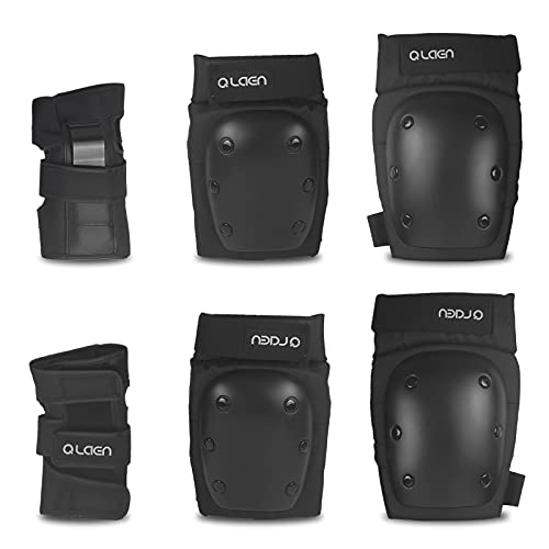 QLAEN Sports Knee Pad Elbow Pads Guards Wrist Protective Gear Set of 3 for Roller Skates Cycling Skateboard (L)