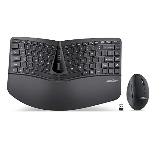 Perixx PERIDUO-606 Wireless Mini Ergonomic Keyboard with Portable Vertical Mouse – Adjustable Palm Rest Stand – Membrane Low Profile Keys – US English