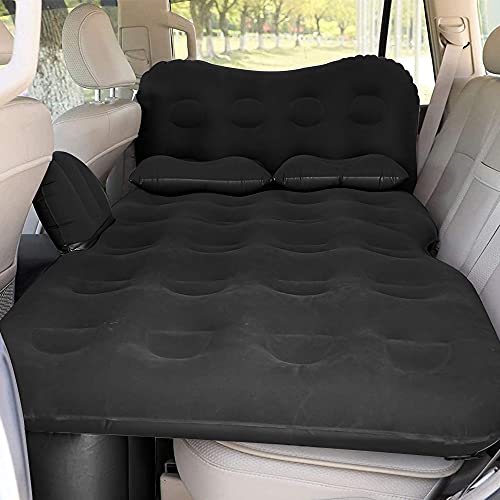 SAYGOGO Inflatable Car Air Mattress Travel Bed – Thickened Car Camping Bed Sleeping Pad with Car Air Pump 2 Pillows for Car Tent SUV Sedan Pickup Back Seat – Black