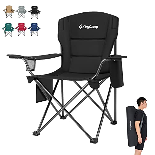 KingCamp Heavy Duty Oversized Comfy Folding Outdoor Portable Lawn Adults Bag Chair with Cooler for Outside Camp, Sports, Picnic, Stadium, 38.5″ X 21.6″ X 38.5″, Black
