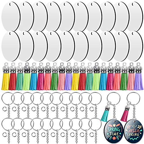 Sublimation Blanks Keychains Products, 80 PCS Keychains Tag Bulk with 2 Inch Heat Transfer Double-Side Round Coasters Blanks, Key Chains, Tassels, Jump Rings for Ornament Making DIY Art Craft Supplies