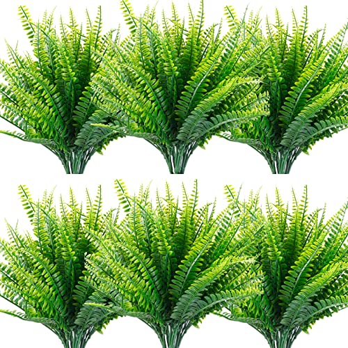 Helsens 18 Pcs Artificial Ferns Plants Bushes Fake Boston Fern Shrubs Plastic Plant Greenery for Outdoor Indoor Home Garden Decor