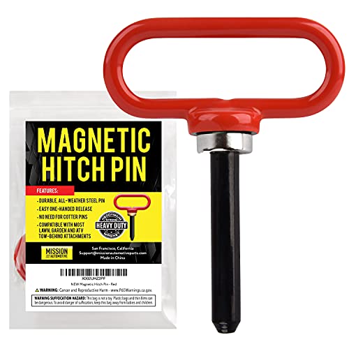 Magnetic Hitch Pin Red Color – Lawn Mower Trailer Hitch Pins – Ultra Strong Neodymium Magnet Trailer Gate Pin for Simple One Handed Hook On & Off – Securely Hitch Lawn & Tow Behind Attachments
