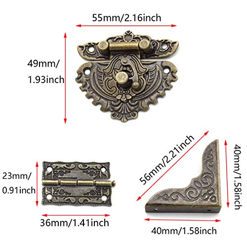 SDTC Tech Antique Engraved Latch Hasp Hinges and Box Corner Protectors Hardware Kit for Jewelry Box Decoration and Repair | The Storepaperoomates Retail Market - Fast Affordable Shopping