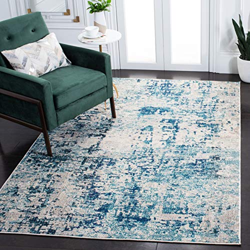 SAFAVIEH Madison Collection 9′ x 12′ IvoryTurquoise MAD471A Modern Abstract Non-Shedding Living Room Bedroom Area Rug