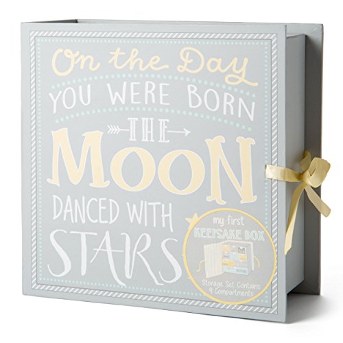 Votum Baby Keepsake Box for Treasured Memories, Moon & Stars – Lightweight, Handcrafted Baby Boxes with 9 Labeled Compartments for First Memories – Gender Neutral Baby Shower Gifts for Girls, Boys