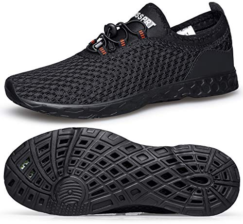 DOUSSPRT Men’s Water Shoes Quick Drying Aqua Sneakers Sandals All Black US Size 10.5