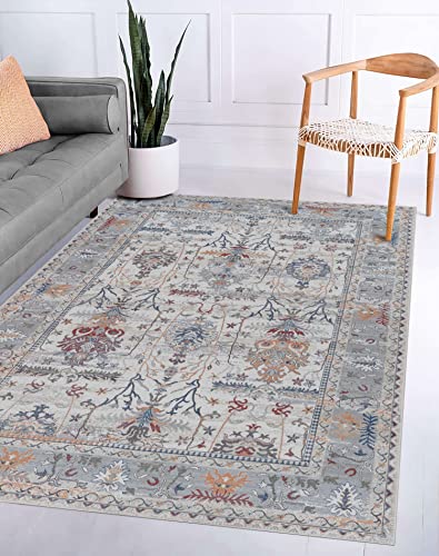 Adiva Rugs Machine Washable Area Rug with Non Slip Backing for Living Room, Bedroom, Bathroom, Kitchen, Printed Persian Vintage Home Decor, Floor Decoration Carpet Mat (Multi, 7’10” x 10′)