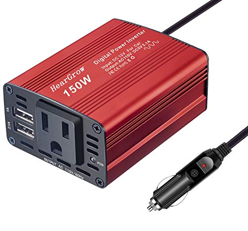 150W Car Power Inverter Converter Plug Adapter w/ Dual USB Adapter Outlet Charger Car Adapter Car Travel Camping Outdoor Activity Necessity Suitable for Laptop Phone Camera DC 12V to 110V AC Inverter
