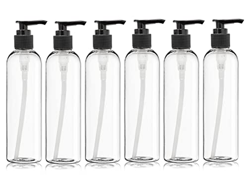 ljdeals 8 oz Clear Plastic Bottles, Empty Pump Bottles, Refillable Containers for Shampoo, Lotions, Cream and More, 6 Pack, BPA Free, Made in USA