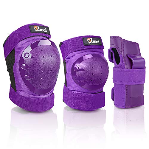 JBM Adult/Youth Knee Pads Elbow Pads and Wrist Guards Full Protective Gear for Skateboarding Skate Inline Riding Beginner Scooter Roller Skater (Purple, Adult )
