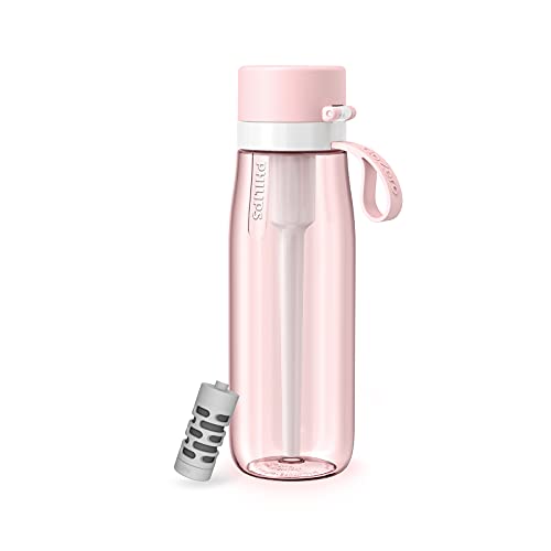 Philips GoZero Everyday Filtered Water Bottle with Philips Everyday Water Filter, BPA-Free Tritan Plastic, Purify Tap Water Into Healthy Drinking Tasting Water, 22 oz, Pink