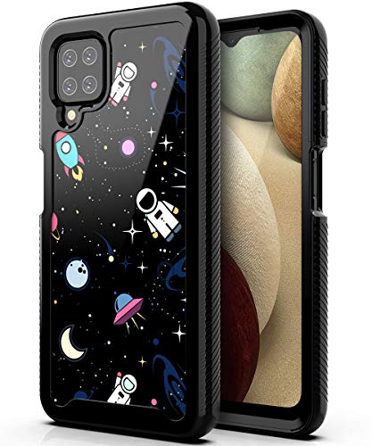 PBRO Case for Samsung Galaxy A12 Case,Cute Astronaut Case Dual Layer Soft Silicone & Hard Back Cover Heavy Duty PC+TPU Protective Shockproof Case for Samsung A12 -Space/Black.