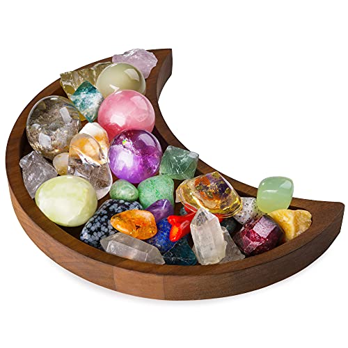 Moon Tray Crystal Holder for Stones – Display Your Crystals & Healing Stones – 10 x 5 Inches Crescent Moon Tray for Crystals – Bowl for Crystals Stones – Crystal Tray Wooden Box Crystal Shelf Display