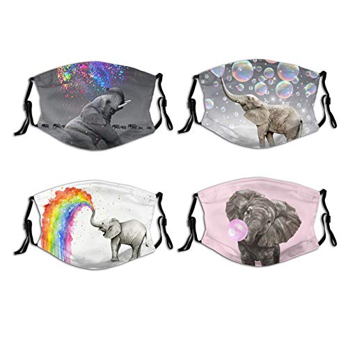 4 Pcs Funny Rainbow Elephant Blowing Bubbles Face Mask With Filter Pocket Reusable Washable Breathable Anti-Dust Wind Sun-Proof Fashion Balaclava For Adult