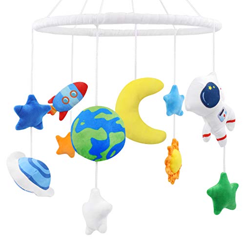Space Nursery Mobile, Solar System Baby Crib Mobile Astronaut Plush Ceiling Hanging Spaceship Baby Shower Gifts Infant Little Boys Room Cot Decors