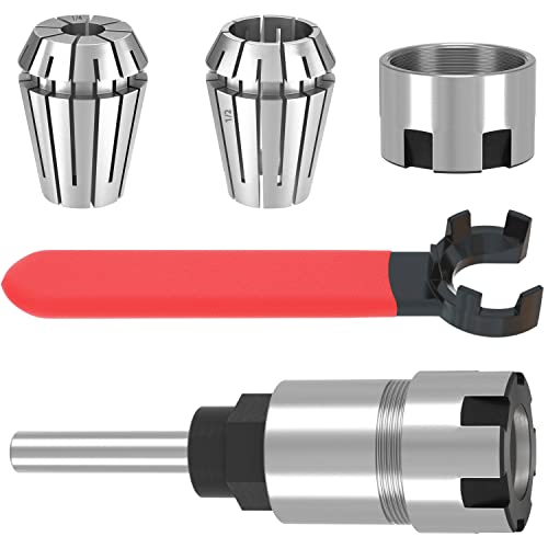 1/4 Inch Shank Router Collet Extension Chuck Holder Extender Adapter Woodworking Milling Bit Convert 1/2-Inch & 1/4-Inch Shank Bits with ER20 Spring Collet 6.5mm 12.7mm, ER20 M Type Wrench Spanner