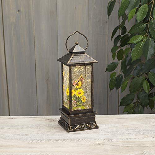 Garden Sunflower and Butterfly Lighted Water Lantern with Timer, Battery Operated, 10.8 Inches High (Pink, Green, Yellow, Bronze)