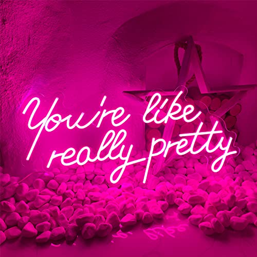 Neon Signs You Are Like Really Pretty-Transparent Acrylic Light Up Lights Signs Lamp Room Bedroom Wall Indoor Decor Led Neon Sign 25.5×11.8 IN Christmas Party Wedding Girl Boy Living Room Office Pink