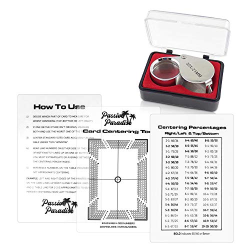 Passive Paradise Card Grading Centering Tool Set – 30x Magnifying Tool Included – Sports Trading Card Submission Pre-Inspection Kit