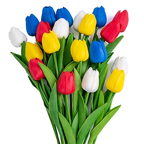 20pcs Fake Tulips Artificial Flowers for Decoration. Fake Flowers Artificial Tulip Bouquet Real Touch PU Faux Flowers for Valentines Day Anniversary Home Wedding Party Office Hotel Garden Floral Décor