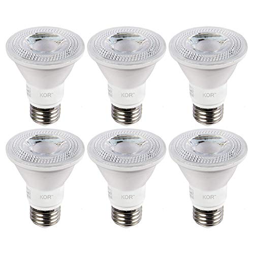 (Pack of 6) KOR LED PAR20 Light Bulbs, 8W (Replaces 50W 50PAR20), 3000K Soft White, E26 Base, Dimmable, Waterproof Indoor / Outdoor Use, UL & Energy Star