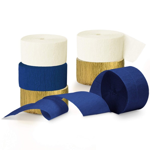 NICROLANDEE Navy Blue Party Decorations – 6Rolls Navy Blue Gold Crepe Paper Streamers Tassels Streamer Paper for Navy Party Get Ready Bridal Shower Wedding Engagement Birthday Graduation Supplies