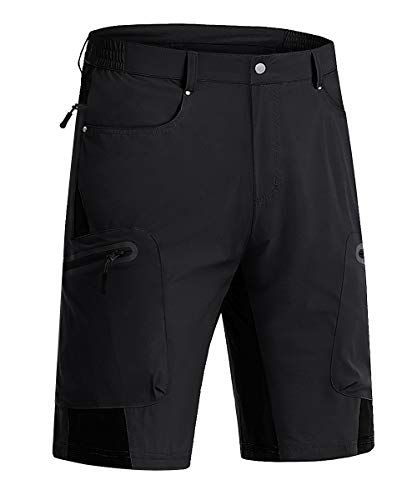 TOTNMC Men’s Hiking Pants Quick Dry Stretch Shorts Elastic Waist Fishing Golf Shorts Black