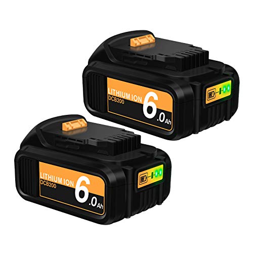 FEOTDN 2PACK 6.0Ah DCB206 Battery Replacement for Dewalt 20V Battery MAX XR Lithium DCB204 DCB203 DCB200 DCB180 DCB230 DCD DCF DCG Series