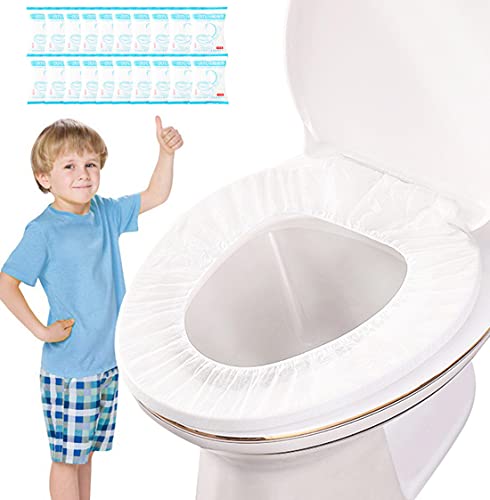 RRMMAN 20 Pack Toilet Seat Cover Plastic Waterproof Potty Seat Covers Non Slip Individually Wrapped for Kids Travel Potty Training Nonslip Toilet Covers Disposable for Travel and Public Restrooms