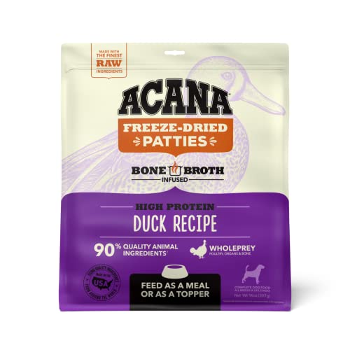 ACANA® Freeze Dried Dog Food & Topper, Grain Free, High Protein, Fresh & Raw Animal Ingredients, Duck Recipe, Patties, 14oz