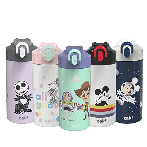 Zak Designs Disney Pixar Toy Story Insulated Kids Water Bottle 14 oz 18/8 Stainless Steel Thermal Vacuum with Flip-Up Straw Spout and Locking Spout Cover, Durable Cup for Sports or Travel