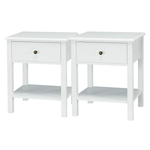 Giantex Nightstand W/Drawer and Shelf, Stable Frame Storage Cabinet for Bedroom, Modern Beside Sofa Accent End Table(2,White)