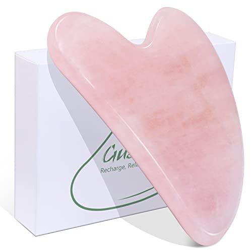 BAIMEI Gua Sha Facial Tool for Self Care, Massage Tool for Face and Body Treatment, Made of Rose Quartz, Relieve Tensions and Reduce Puffiness