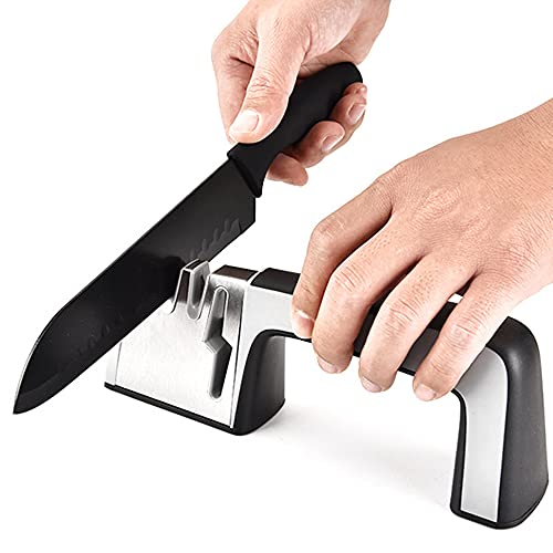 Lozom Original Premium Knife Sharpener, Heavy Duty 4-Stage Diamond Really Works for Ceramic and Steel Knives, Scissors. Easily Restores Dull to Sharp (Silver)
